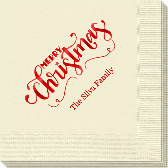 Hand Lettered Merry Christmas Scroll Napkins
